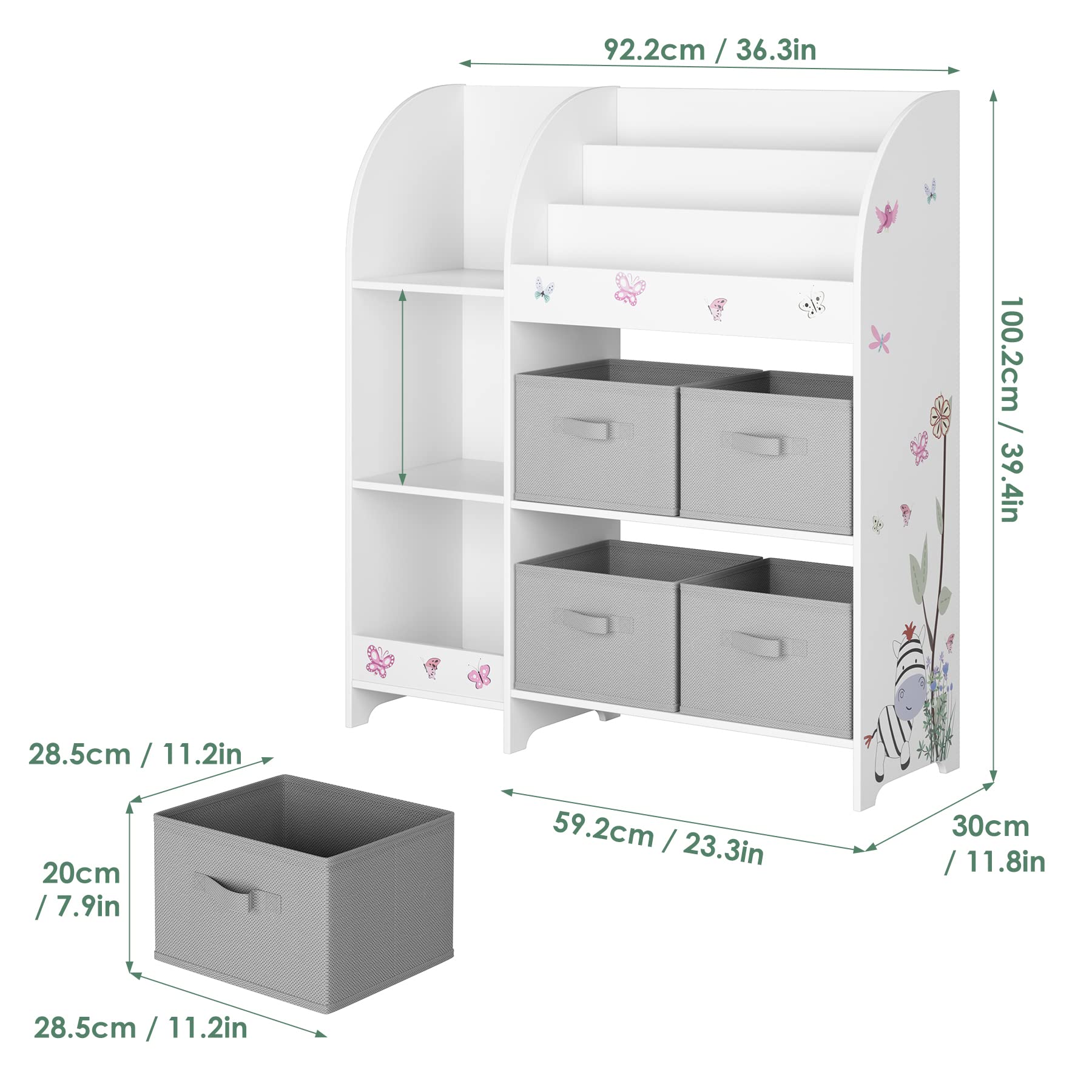 BOTLOG Toy and Book Organizer for Kids, Toy Storage Organizer with 4 Bins, Children's Toy Shelf for Playroom, Kindergarten, School