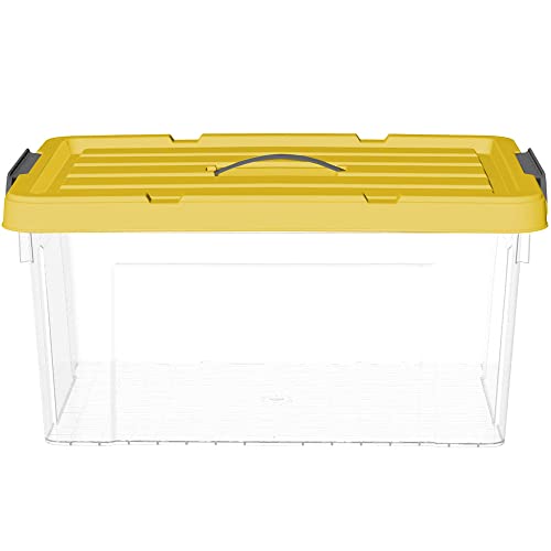 Cetomo 65L*3 Plastic Storage box, Tote box,Transparent Organizing Container with Durable yellow Lid and Secure Latching Buckles, Stackable and Nestable,3Pack