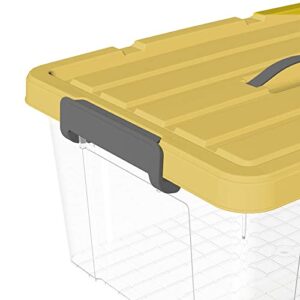 Cetomo 65L*3 Plastic Storage box, Tote box,Transparent Organizing Container with Durable yellow Lid and Secure Latching Buckles, Stackable and Nestable,3Pack