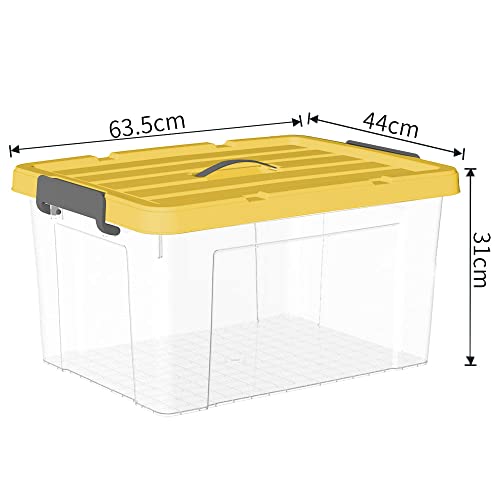 Cetomo 65L*3 Plastic Storage box, Tote box,Transparent Organizing Container with Durable yellow Lid and Secure Latching Buckles, Stackable and Nestable,3Pack