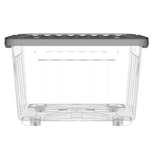 Cetomo 55L*6 Plastic Storage Box,Transparent, Tote box,Organizing Container with Durable gray Lid and Secure Latching Buckles, Stackable and Nestable, 6Pack, with Buckle