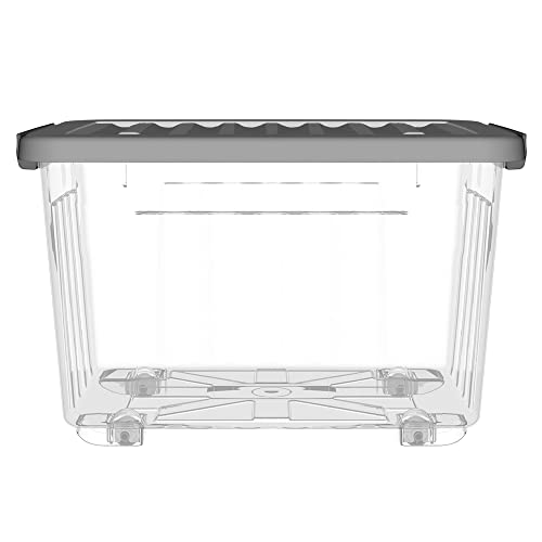 Cetomo 55L*6 Plastic Storage Box,Transparent, Tote box,Organizing Container with Durable gray Lid and Secure Latching Buckles, Stackable and Nestable, 6Pack, with Buckle