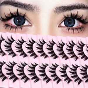 10 pairs anime cosplay lashes spiky manga style lashes janpanese 16mm extension natural manhua doll eye lashes halloween/party makeup look by augenli (a3)