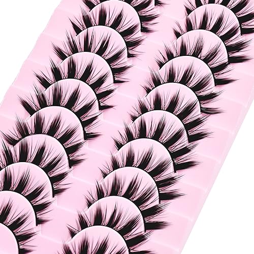 10 Pairs Anime Cosplay Lashes Spiky Manga Style Lashes Janpanese 16mm Extension Natural Manhua Doll Eye Lashes Halloween/Party Makeup Look by AUGENLI (A3)