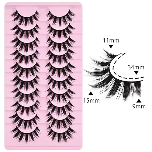 10 Pairs Anime Cosplay Lashes Spiky Manga Style Lashes Janpanese 16mm Extension Natural Manhua Doll Eye Lashes Halloween/Party Makeup Look by AUGENLI (A3)