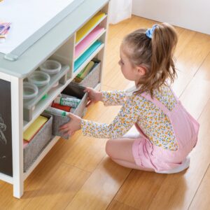 Martha Stewart Kids' Jr. Art Center with Stools and Bins - Creamy White: Storage Bins, Paper Roller, and Paint Cups, Toddlers Work Station - Children's Wooden Learning Furniture