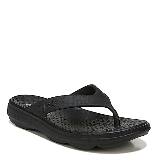 Ryka Womens Rest Ez Recovery Sandal Flip-Flop, Black, 8 US