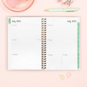 Blue Sky 2023-2024 Academic Year Weekly and Monthly Planner, 5" x 8", Frosted Flexible Cover, Wirebound, Laurel (144724)