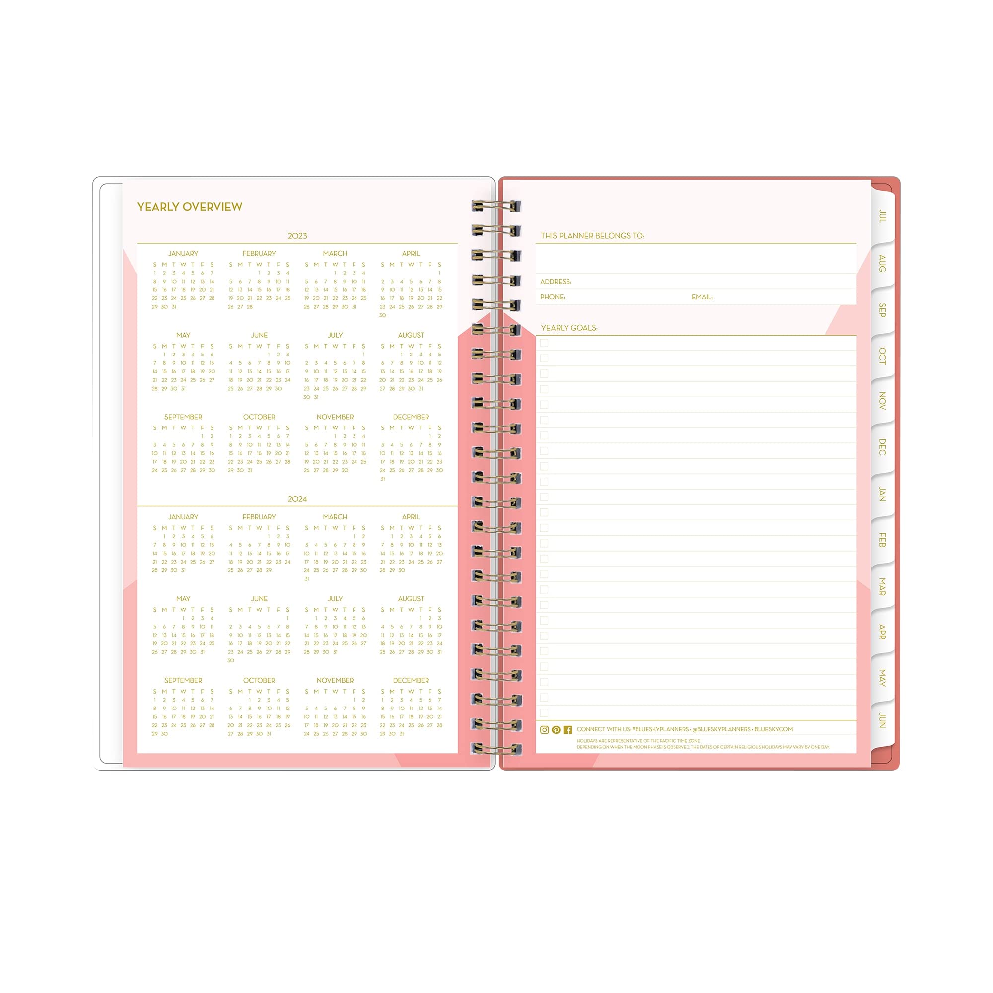 Blue Sky 2023-2024 Academic Year Weekly and Monthly Planner, 5" x 8", Flexible Cover, Wirebound, Cali Pink (130621-A24)