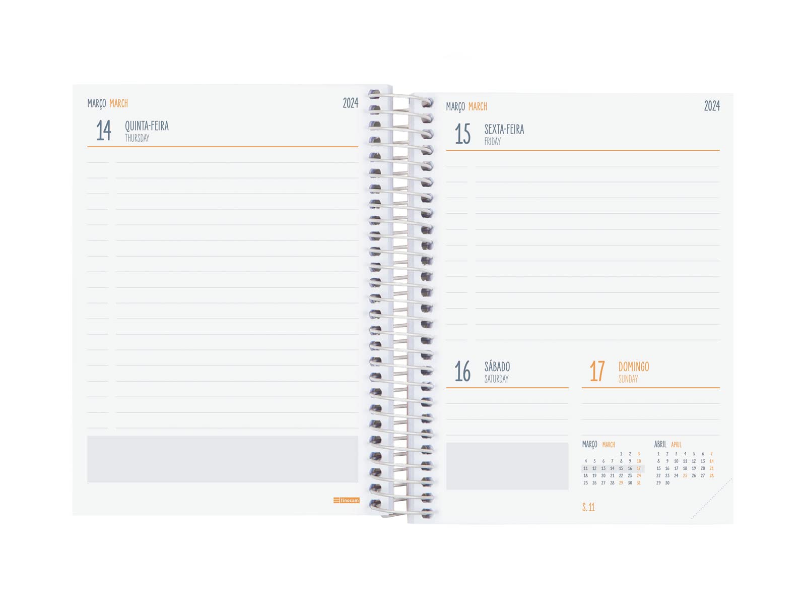 Finocam - Secondary diary 2023 2024 1 day page September 2023 - June 2024 (lesson year) + July and August summarized Tiger Portuguese