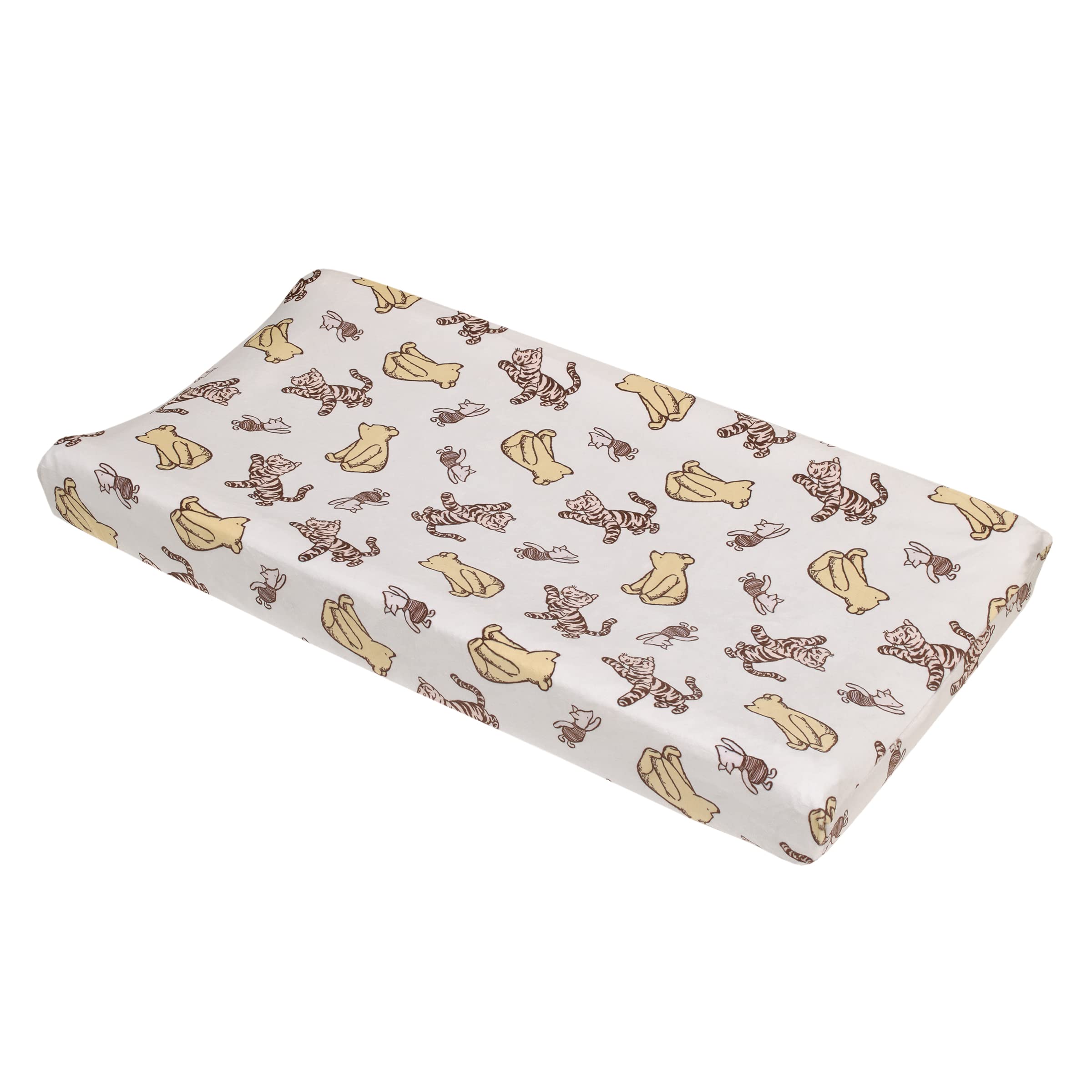 Disney Classic Pooh Hunny Fun with Piglet and Tigger White and Taupe Super Soft Changing Pad Cover