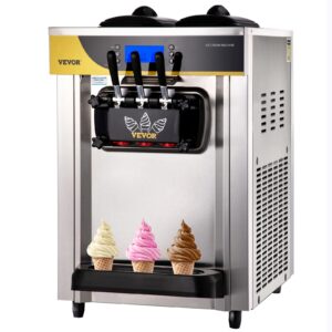 vevor commercial ice cream maker, 2x6l hopper, 22-30l/h high output, 2200w soft ice cream machine w/lcd panel, puffing & shortage alarm, countertop soft serve maker for restaurant home party, silver