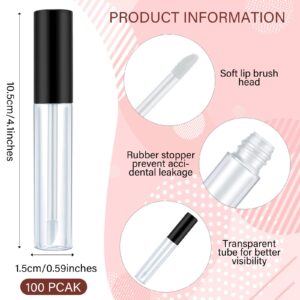 Nuanchu 100 Pcs 10 ml Empty Lip Gloss Tubes Clear Mini Refillable Lip Balm Gloss Containers Bottles Plastic Lip Gloss Containers Lip Gloss Tubes with Wand and Rubber Inserts DIY Makeup (Black)