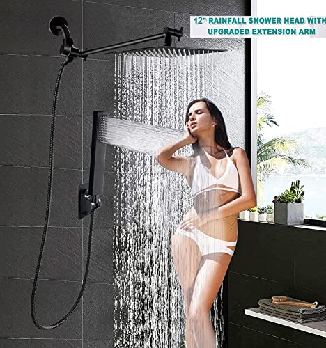 Dual Shower Head,12" High Pressure Rain Shower Head with Handheld Shower Head Spray Combo,High Pressure Showerheads with 78" Long Hose,Black