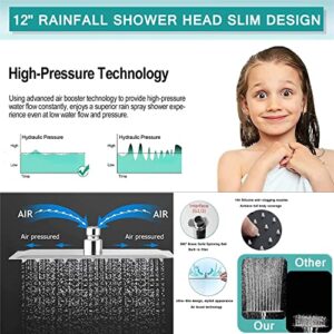 Dual Shower Head,12" High Pressure Rain Shower Head with Handheld Shower Head Spray Combo,High Pressure Showerheads with 78" Long Hose,Black