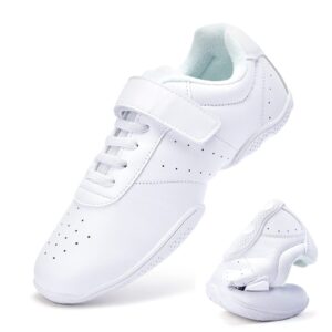 akk women cheer shoes youth girls - white teen cheerleading sneakers non slip durable hook and loop comfortable breathable sports athletic team dance cheer shoes size 6.5
