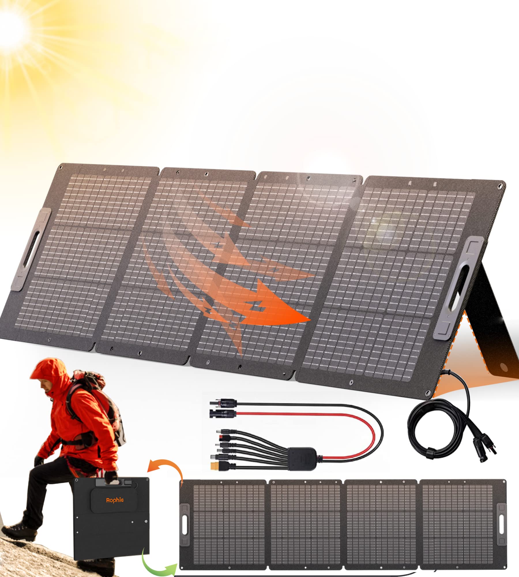 200W Portable Solar Panel, Ultra-Light(11.9 lb) Flexible Foldable Solar Panel Kit with MC-4 for Power Station, Waterproof IP67, 23% High-Efficiency Solar Charger for Outdoor Camping RV Boat Off-Grid