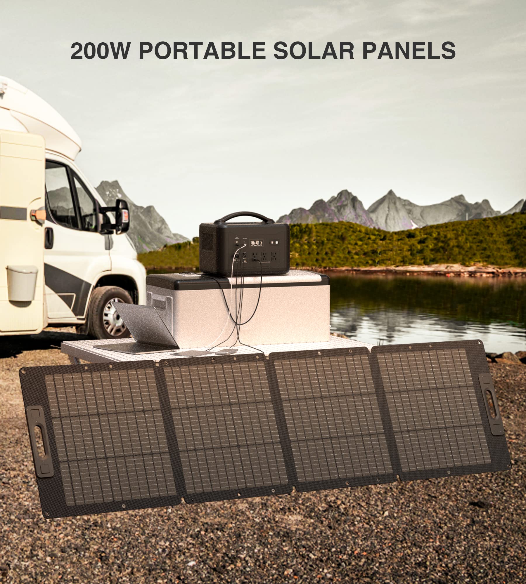 200W Portable Solar Panel, Ultra-Light(11.9 lb) Flexible Foldable Solar Panel Kit with MC-4 for Power Station, Waterproof IP67, 23% High-Efficiency Solar Charger for Outdoor Camping RV Boat Off-Grid