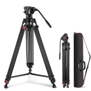neewer 74 inch pro video tripod with fluid head, qr plate compatible with dji rs gimbals manfrotto, durable camera tripod with telescopic handle scaled base for dslr, max. load 17.6 lb/8 kg, tp74