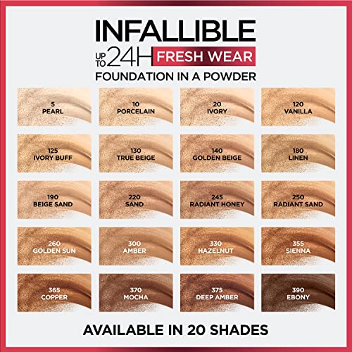 L'Oreal Paris Infallible 24 Hour Fresh Wear Waterproof Powder Foundation, 375 Deep Amber (Pack of 3)