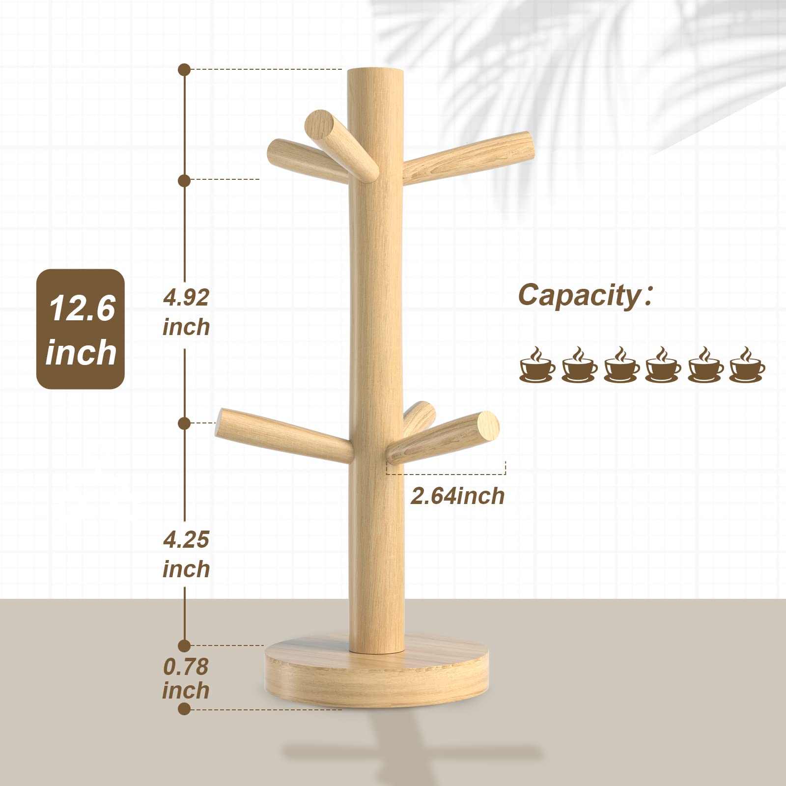 ToolinHand 2 Packs Wooden Coffee Mug Holder Tree for Counter, Cup Holder Mug Tree Stand for Large Mugs, Coffee Bar Organizer Accessories for countertop and Display