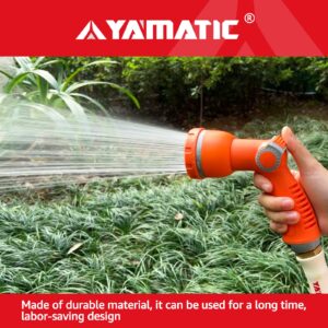 YAMATIC Garden Hose Nozzle, 10 Spray Patterns, Thumb Control On Off Valve for Watering Garden, Washing Cars, and Showering Pets - ABS Comfortable Anti-slip Grip