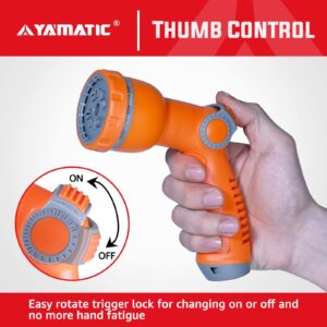 YAMATIC Garden Hose Nozzle, 10 Spray Patterns, Thumb Control On Off Valve for Watering Garden, Washing Cars, and Showering Pets - ABS Comfortable Anti-slip Grip