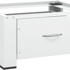 vidaXL Heavy-Duty Steel Washing Machine Pedestal with Storage Drawer - White, Suitable for All Standard Washing Machines and Dryers, Non-Slip and Scratch Protection Design