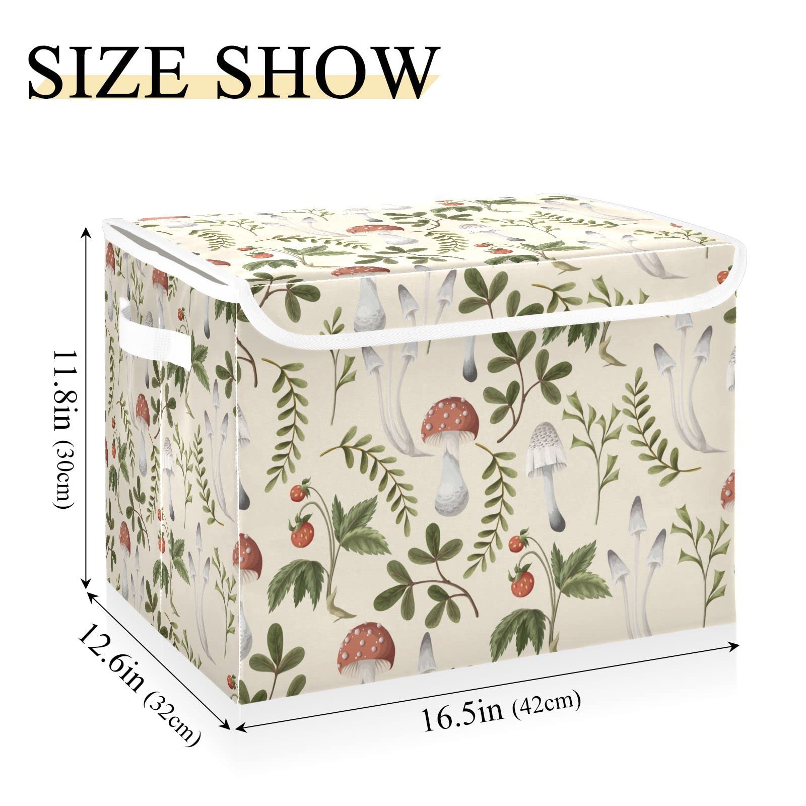 Kigai Mushroom Twig Storage Bins Foldable Large Cube Storage Box with Lids and Handles for Home Organizer Closet Office Decor 16.5x12.6x11.8 In