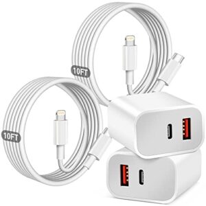 fast charger iphone,dual port a/c iphone charger fast charging adapter[apple mfi certified]2pack quick double iphone wall charger block 10ft usbc to lightning cable for iphone 14/13/12/11/promax/xs/xr