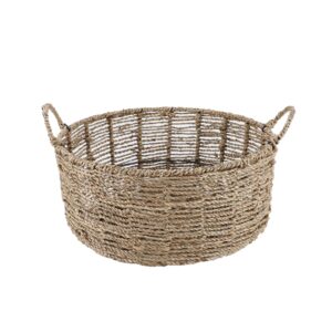 hodakjue round storage basket made by seagrass with handles (13.58"dx6.1"h)