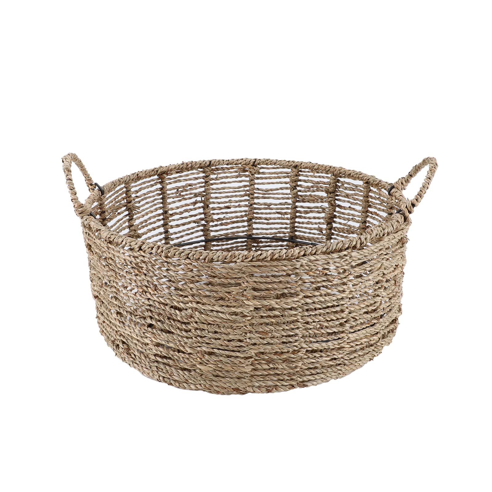 HODAKJUE Round Storage Basket Made by Seagrass with Handles (13.58"Dx6.1"H)