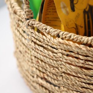 HODAKJUE Round Storage Basket Made by Seagrass with Handles (13.58"Dx6.1"H)