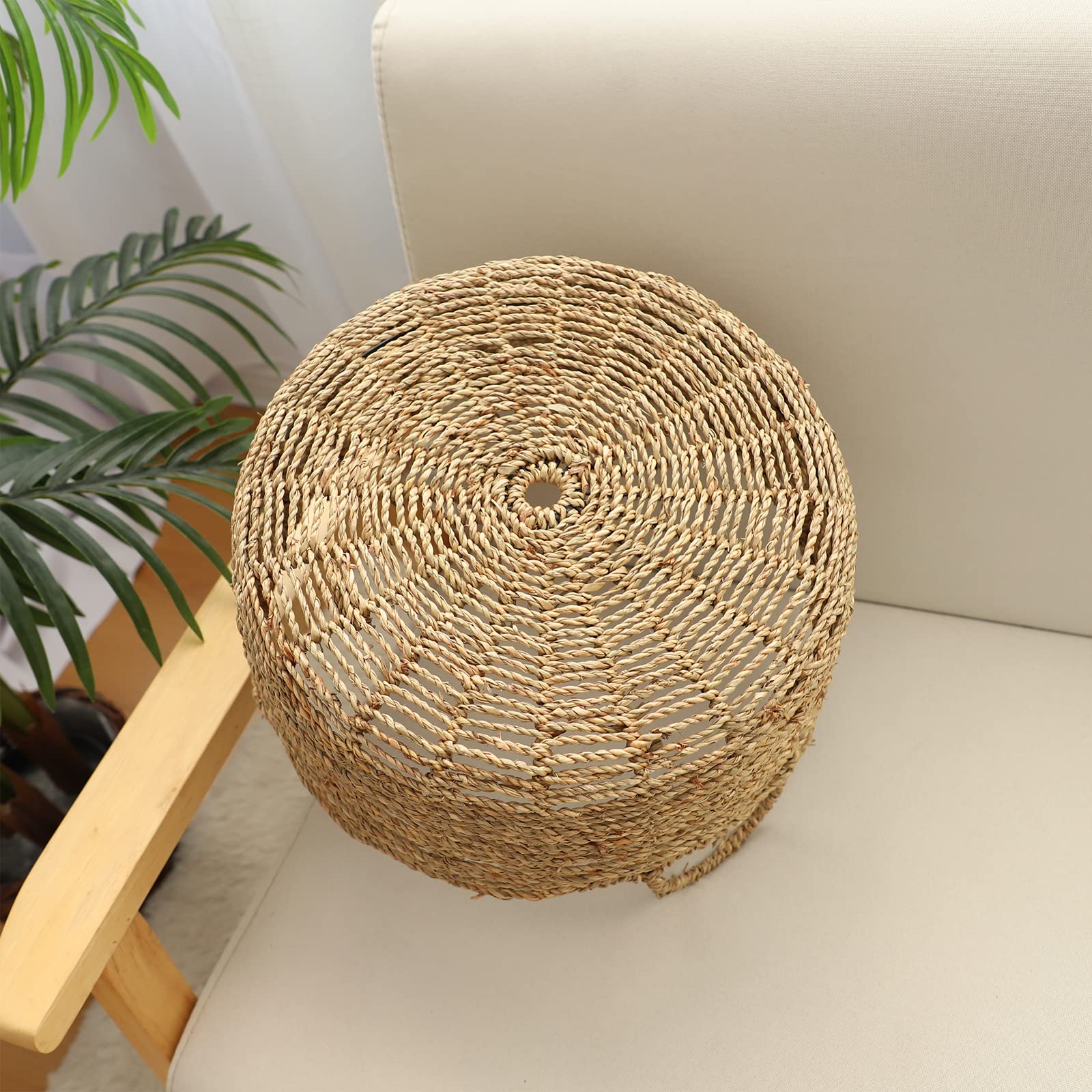 HODAKJUE Round Storage Basket Made by Seagrass with Handles (13.58"Dx6.1"H)