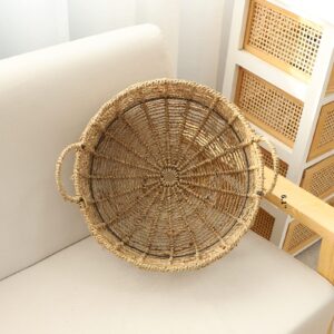 HODAKJUE Round Storage Basket Made by Seagrass with Handles (13.58"Dx6.1"H)