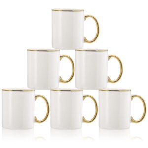 fasmov 6 pack coffee mugs, 11oz ceramic mug set ceramic cups for coffee, latte, cappuccino, tea, cocoa, cereal, hot chocolate, dishwasher safe, white/gold