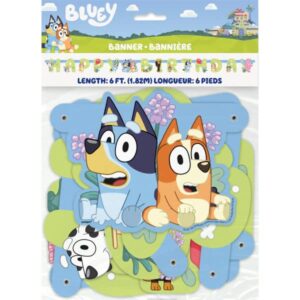 Bluey Birthday Party Supplies Bundle includes Table Cover and Happy Birthday Banner and 1 Dinosaur Sticker Sheet (2 Pack Bundle)