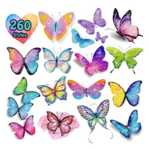 Leesgel 260 Style (20Sheet) Butterfly Temporary Tattoos for Kids, Glitter Butterfly Tattoos for Girls Birthday Party, Butterfly Party Decorations Supplies