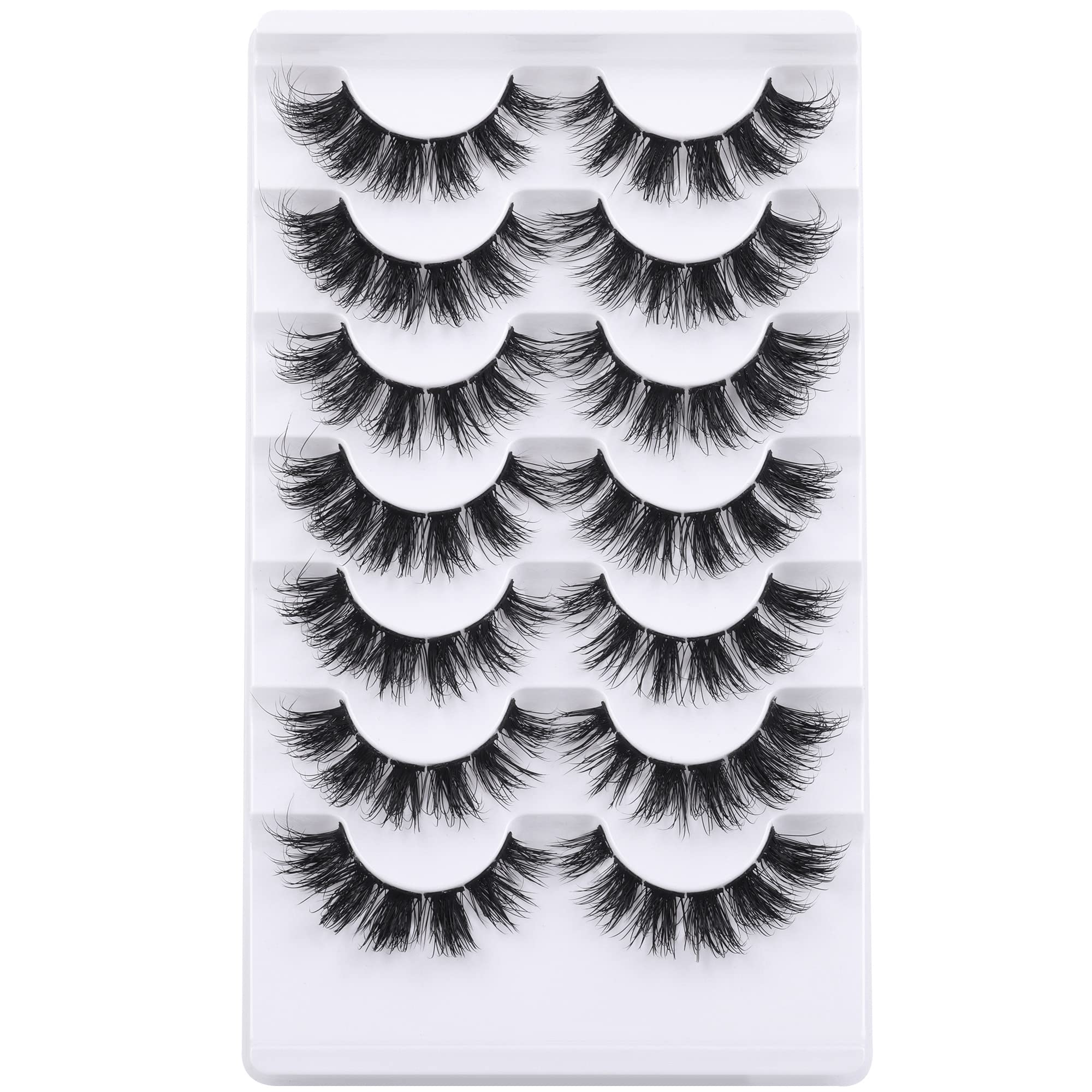 JIMIRE Cluster Lashes DIY Individuals Cat Eye Wispy False Eyelashes Soft D Curly Russian Strip Lashes Look Like Eyelash Extensions 15MM Volume 6D Fluffy Lashes 7 Pairs Pack