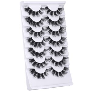 JIMIRE Cluster Lashes DIY Individuals Cat Eye Wispy False Eyelashes Soft D Curly Russian Strip Lashes Look Like Eyelash Extensions 15MM Volume 6D Fluffy Lashes 7 Pairs Pack