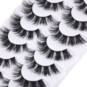 JIMIRE Cluster Lashes DIY Individuals Cat Eye Wispy False Eyelashes Soft D Curly Russian Strip Lashes Look Like Eyelash Extensions 15MM Volume 6D Fluffy Lashes 7 Pairs Pack