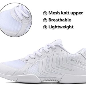 TUOTOM Girls White Cheer Shoes Youth Competition Cheerleading Dance Sneakers Women Breathable Athletic Training Tennis, White, 3 Big Kid