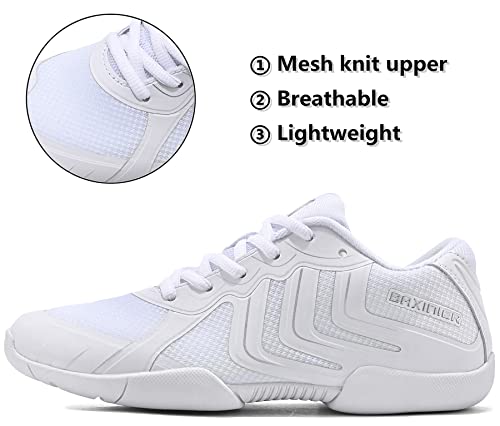 TUOTOM Girls White Cheer Shoes Youth Competition Cheerleading Dance Sneakers Women Breathable Athletic Training Tennis, White, 3 Big Kid