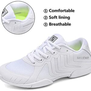 TUOTOM Girls White Cheer Shoes Youth Competition Cheerleading Dance Sneakers Women Breathable Athletic Training Tennis, White, 3 Big Kid