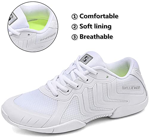 TUOTOM Girls White Cheer Shoes Youth Competition Cheerleading Dance Sneakers Women Breathable Athletic Training Tennis, White, 3 Big Kid