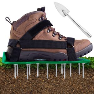 ohuhu lawn aerator shoes free-installation: aeration shoes for men women with stainless steel shovel, heavy duty spike aerating sandals lawn equipment tool with hook & loop strap for yard patio garden