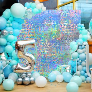 Ayfjovs 24 PCS Iridescent Silver Shimmer Wall Backdrop Sequin Shimmer Wall Panels Backdrop for Party Decoration Birthday Wedding & Engagement Anniversary Home Decor