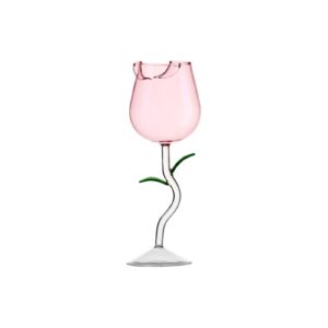 libooi glass wine glasses, rose flower shaped goblet wine cocktail martini glass, transparent red wine glass, for party candlelight dinner wedding bar (pink, 280ml)