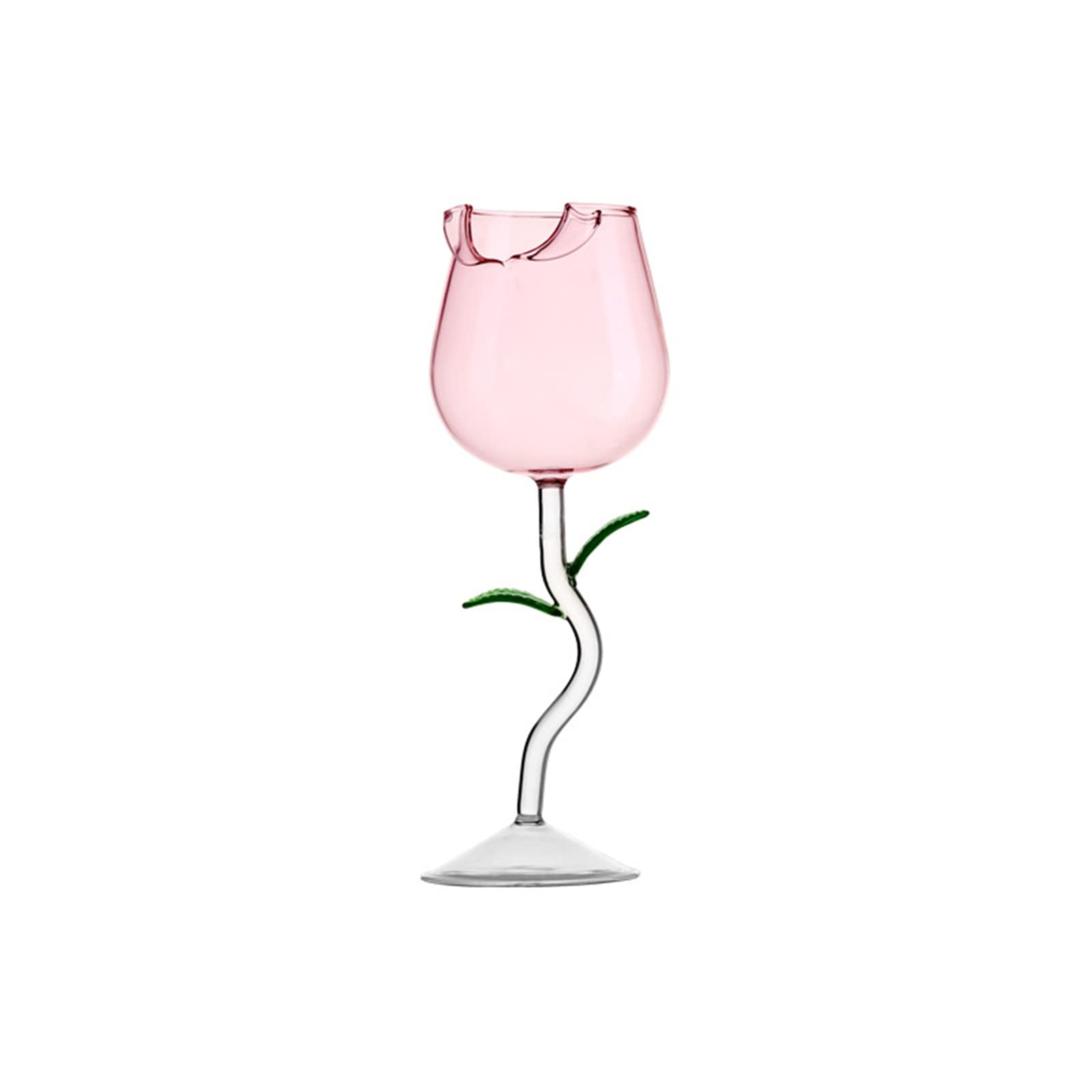 LIBOOI Glass Wine Glasses, Rose Flower Shaped Goblet Wine Cocktail Martini Glass, Transparent Red Wine Glass, for Party Candlelight Dinner Wedding Bar (Pink, 280ml)