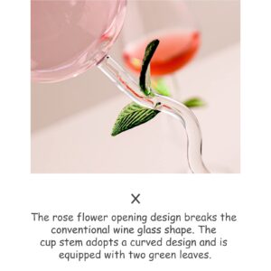 LIBOOI Glass Wine Glasses, Rose Flower Shaped Goblet Wine Cocktail Martini Glass, Transparent Red Wine Glass, for Party Candlelight Dinner Wedding Bar (Pink, 280ml)